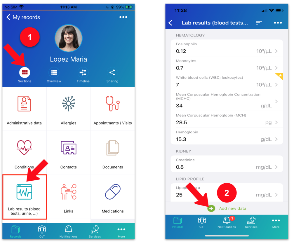 Phone, mobile application, health application, andaman7, new feature, lab test, hematology, sections